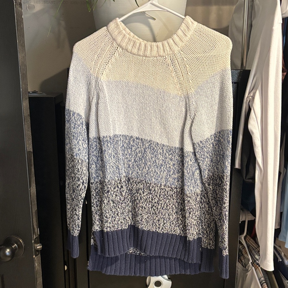 aerie Ombre Crewneck Sweater in Cream and Blue